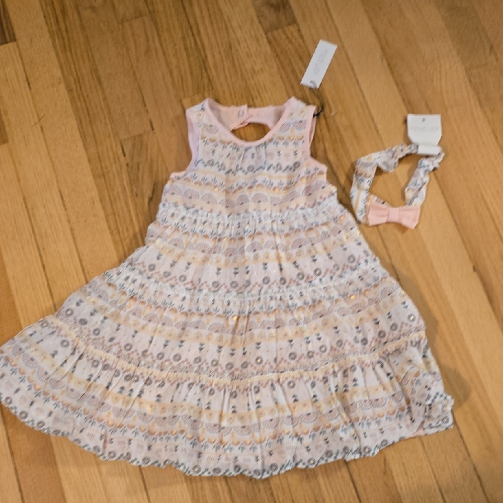 Charming Pink and White Girls/Toddler Dress with Headband 5T NEW